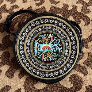 orYANY Black Embroidered Circle Crossbody Bag